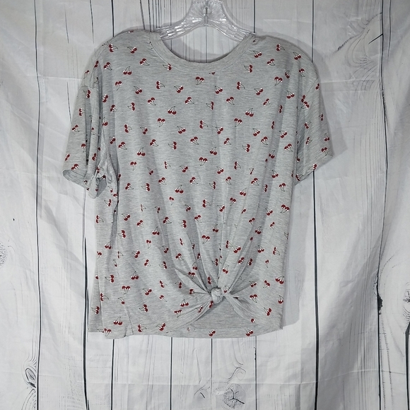 Belle Du Jour Gray Cherry Print Shirt - Picture 1 of 10